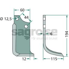 Jordfreskniv Maschio c-c 44mm hull 12,5mm