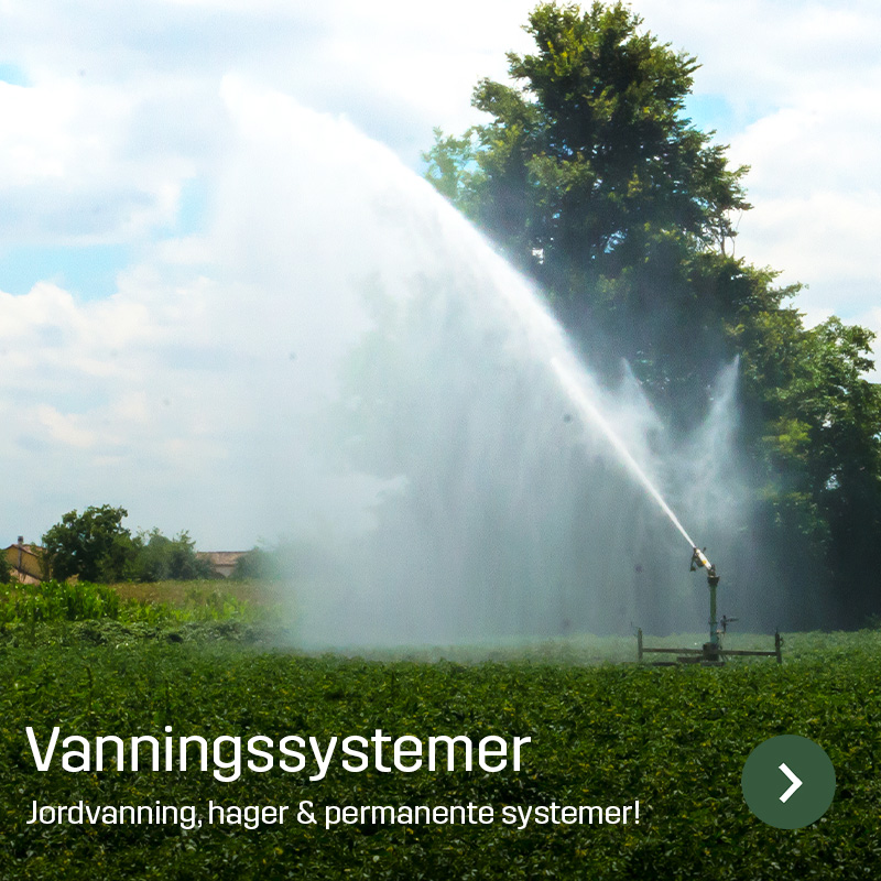 Vanningsspreder vanner et dyrket jorde med en kraftig vannstråle. Sagros sortiment innen vanning brukes til markvanning og faste installasjoner i landbruket.